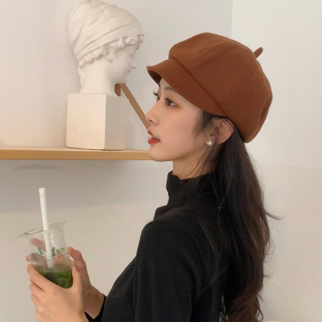 Women's Two-Way Beret: Stylish, Warm Autumn/Winter Octagonal Hat with Brim for a Slimmer Face.