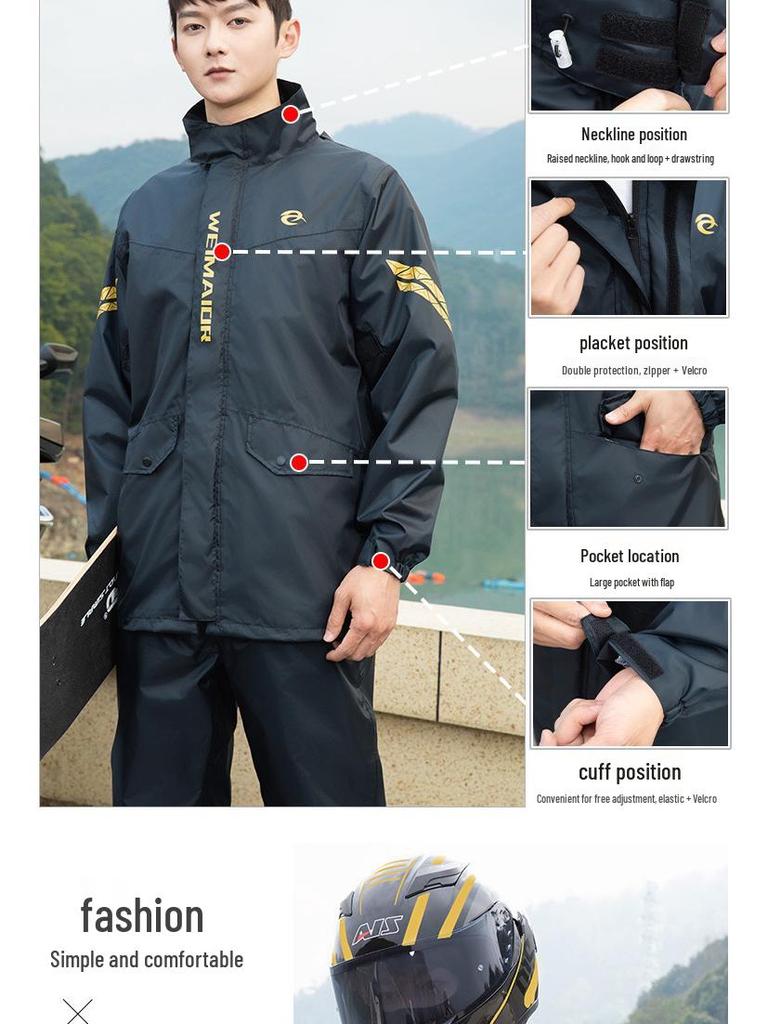 Fato de Chuva Masculino para Motocicleta: Conjunto de Jaqueta e Calça Divididos para Entregadores de Comida, Proteção Contra Tempestades
