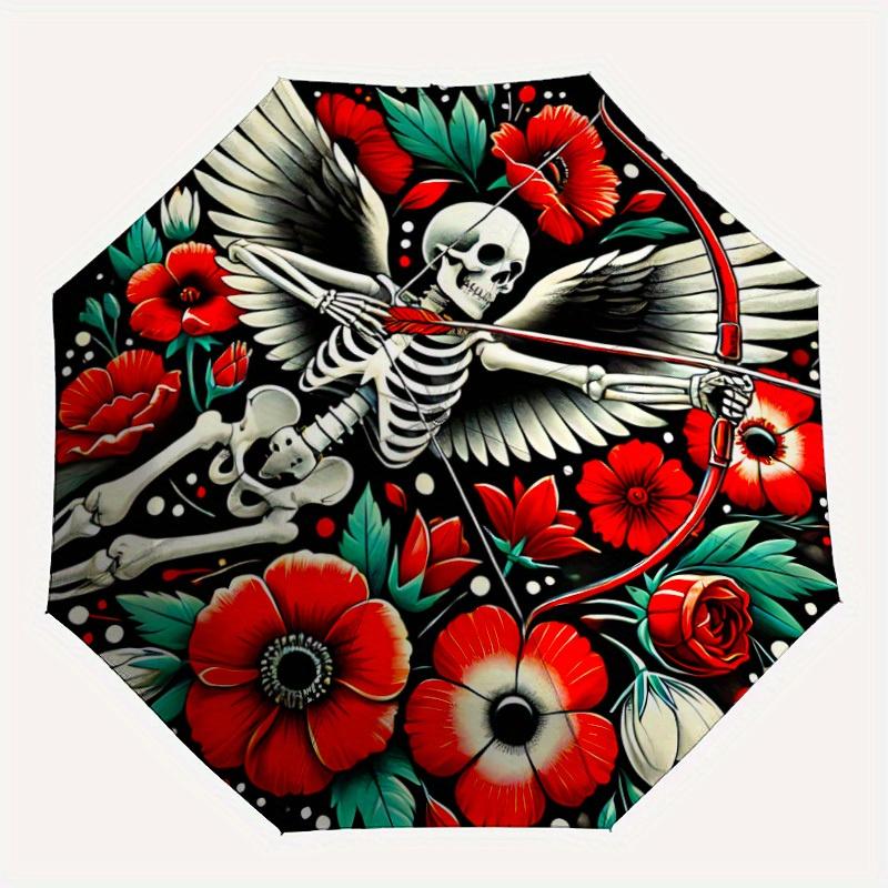 

1pc Skeleton Archery Automatic Opening/closing umbrella, Reinforced 8-Rib Construction, Auto Open/Close Button, Compact Travel Umbrella yy250808117