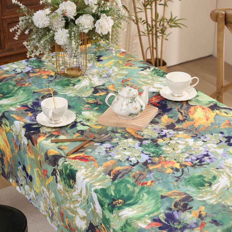 Bedruckte Tischdecke im Vintage-Stil – rechteckig, Ölgemälde-Design für Ess- und Couchtische, handgefertigtes Polyester