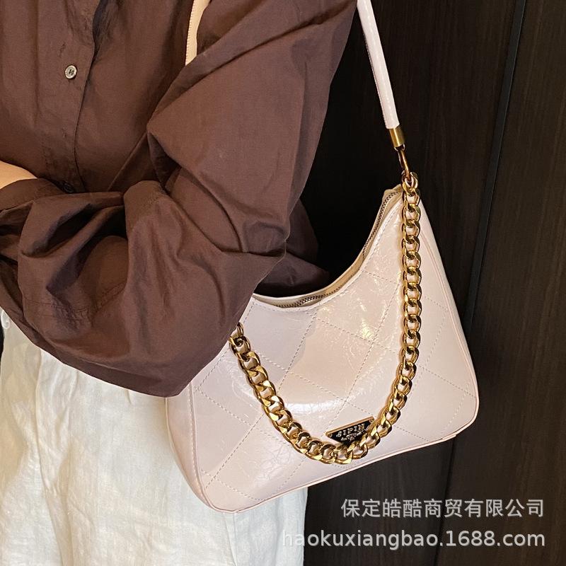 Korean Simple Casual Bag Women's 2025 New Fashion Diamond Bucket Bag High-end Niche Shoulder Armpit Bag