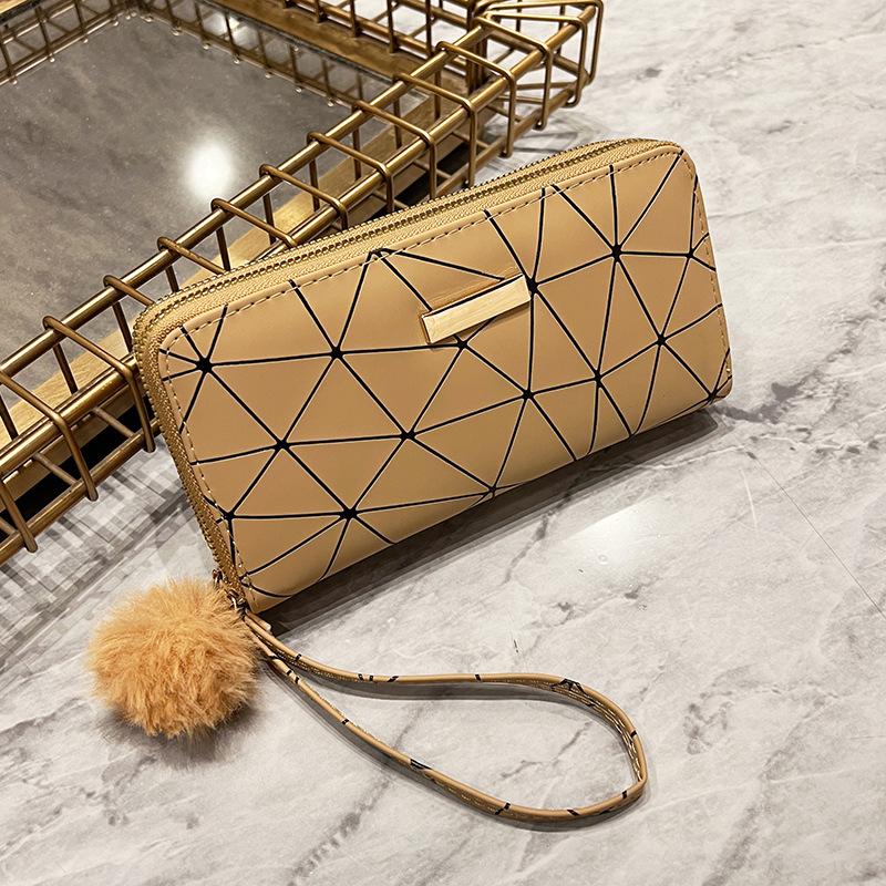 

Женский длинный кошелек, новый клатч с несколькими картами, двойной молнией, ромб, женский кошелек Hairball хаки