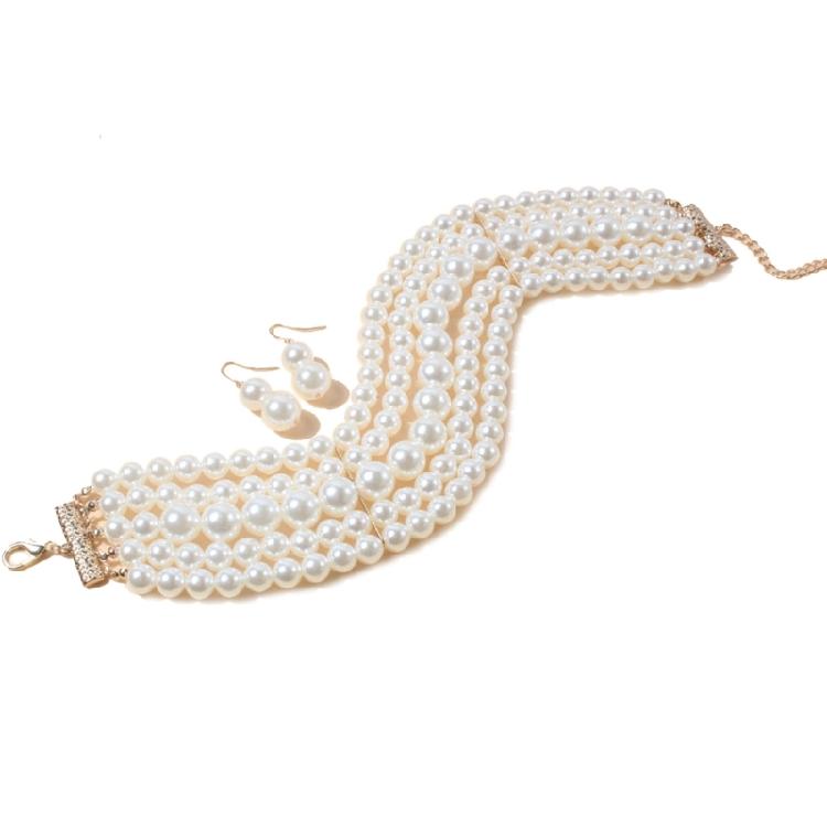 

Multi-Layer Simulated Pearl Necklaces and Earrings Set Bridal Choker Necklace 1