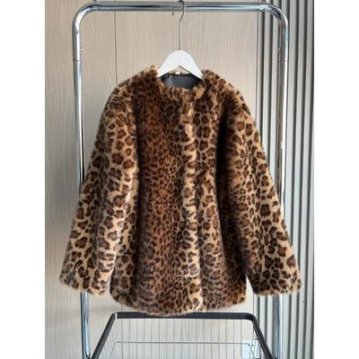 Herbst/Winter Neuheiten Damenbekleidung Tierdruck Kunstpelzmantel mit Kapuzenjacke Rundhals Leopardenjacke