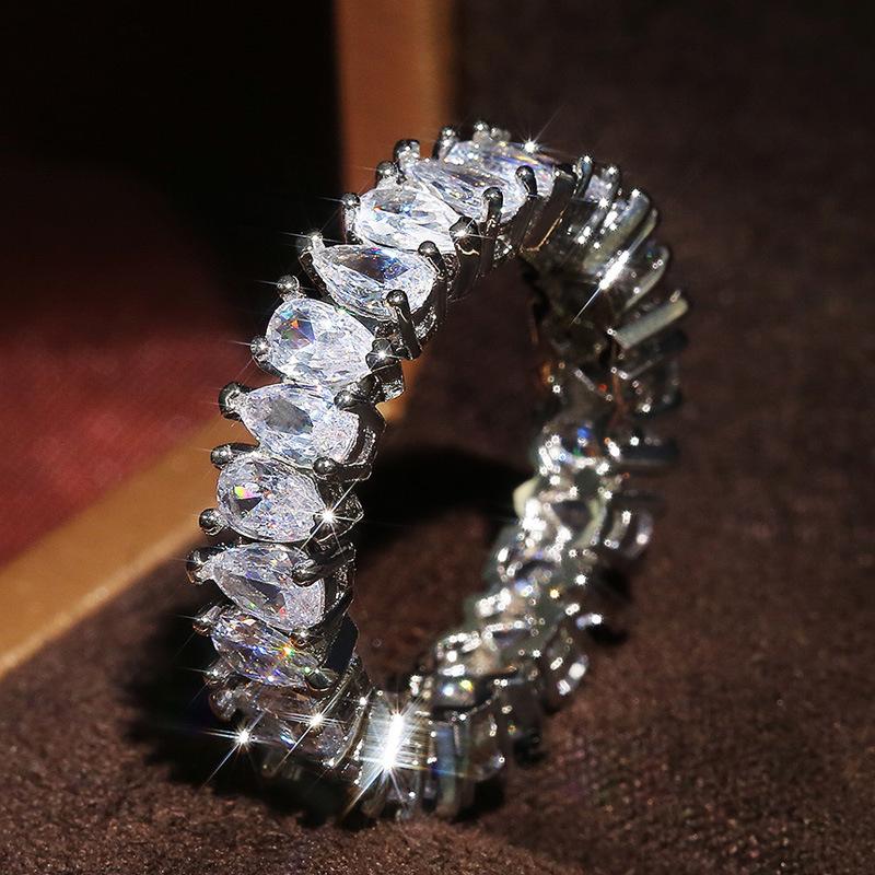 Fashion Water Drop-Shaped Zircon Ring For Women, Exaggerated Full Circle Couple Jewelry