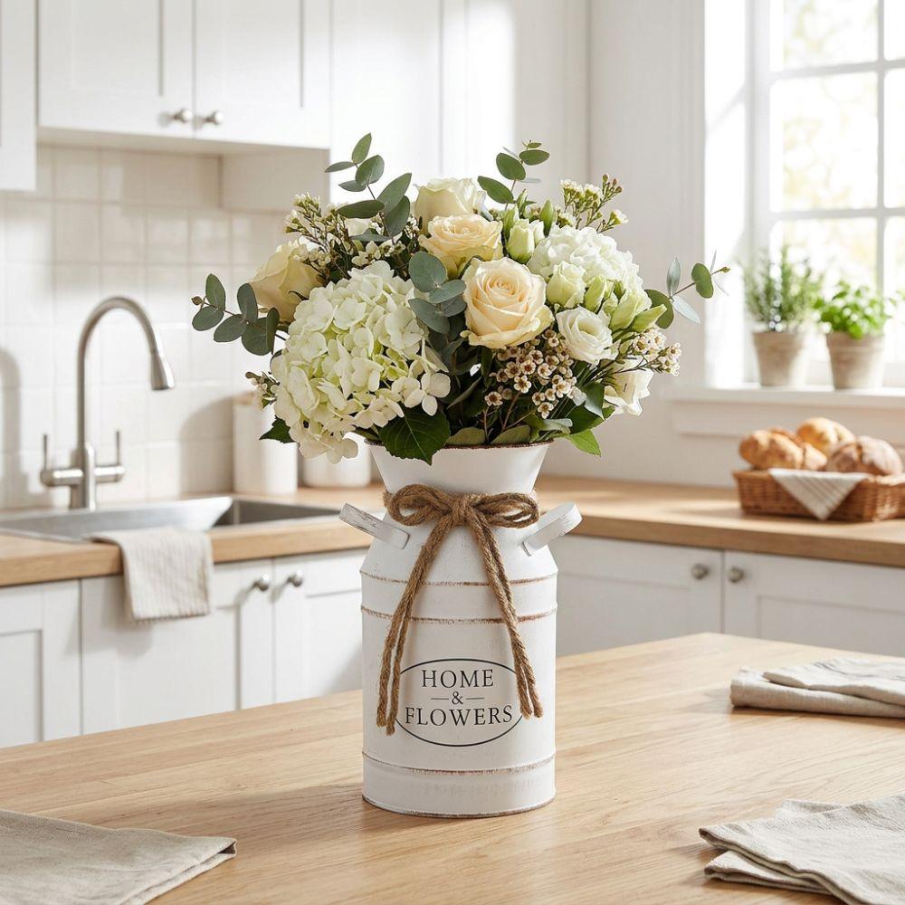 Two Side Handle Farmhouse Vintage Vase Galvanized Iron Flowerpot Classic Flower Bucket Living Room