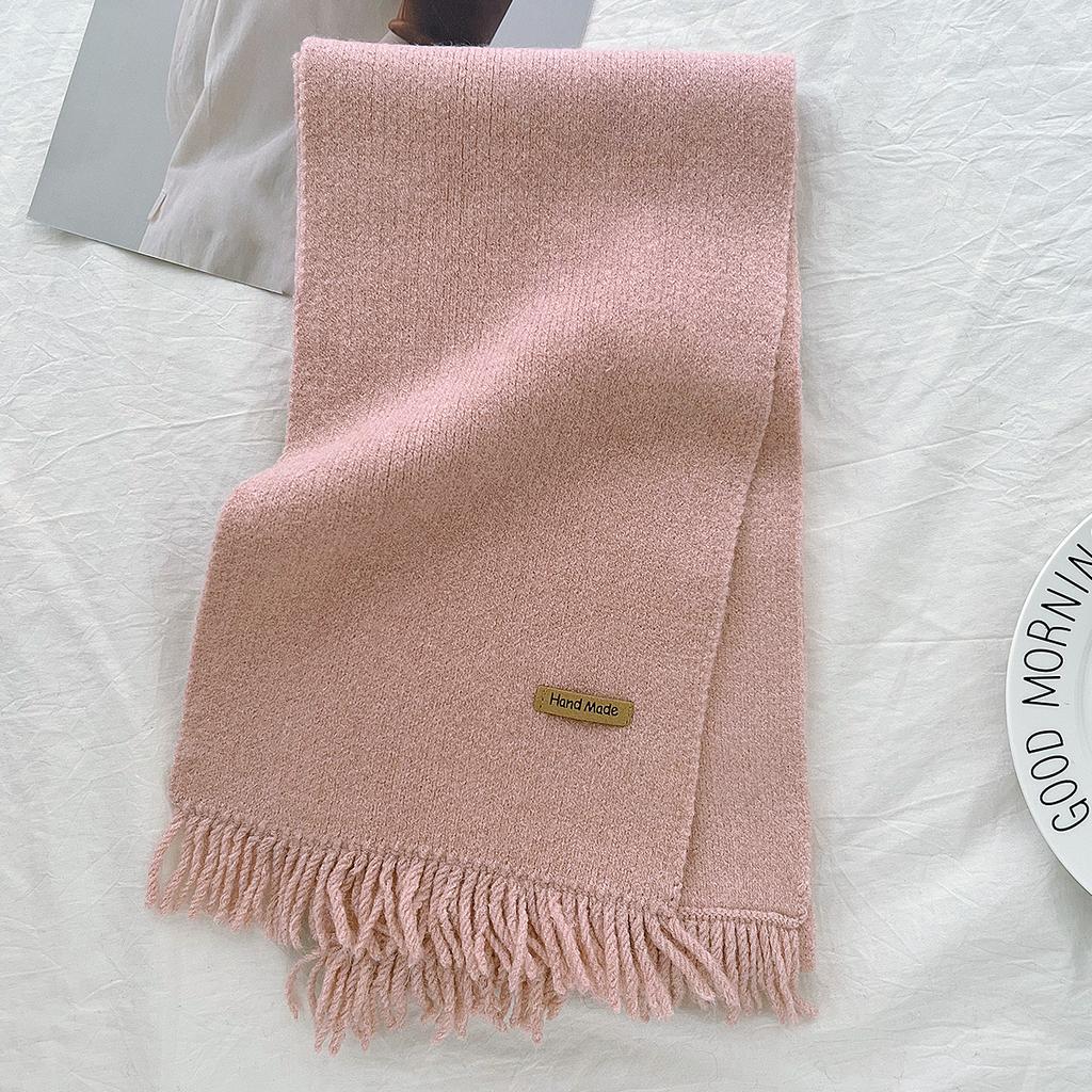 New Korean scarf autumn and winter solid color imitation cashmere warm thickened high-grade knitted scarf foreign-style high-grade