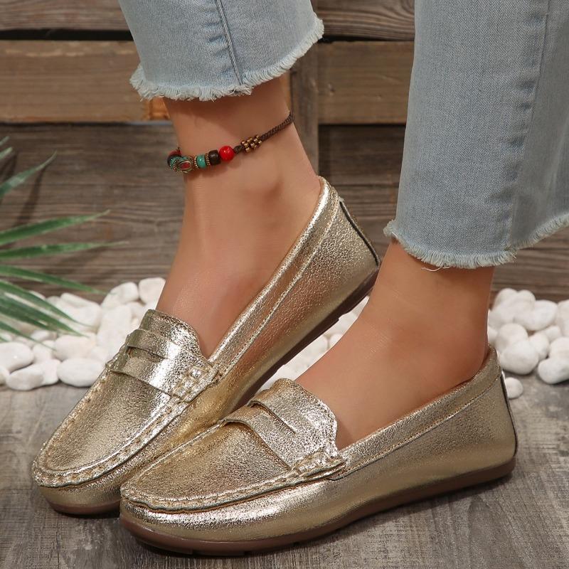 

Мода 2025 Бренд Женская обувь Неглубокие Женские Балетки Модные Круглый Носок Повседневные Новые Большого Размера Легкие Удобные Мягкая Подошва Лоферы 43 золотой