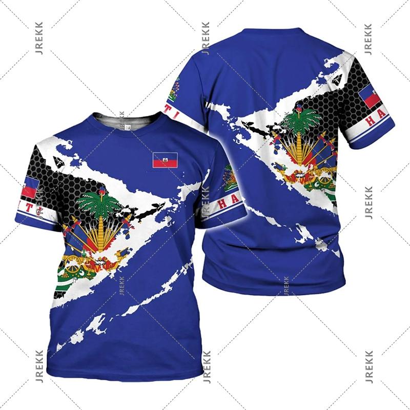 Haïti Vlagdag Korte Mouw T-shirt Voor Mannen Vrouwen Festival Straat Populaire Kleding Ronde Hals T-shirts 18 Mei Rood Blauw Print Tee Top