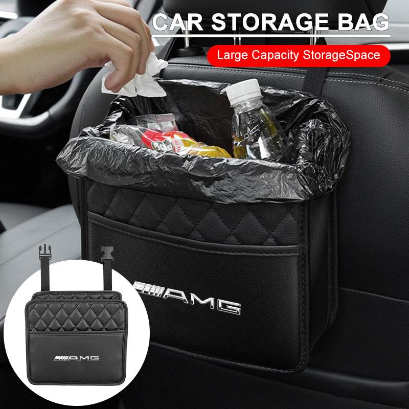 AABIG1 1Pcs Car Seat Storage Bag Leather Storage Bag Accessories Stickers For Mercedes Benz AMG W205 W218 W177 W176 W169 A B C E S
