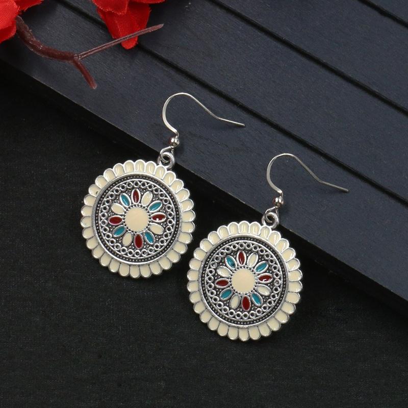 GemChic Damen-Ohrringe im Vintage-Stil, rund, mit Blumen, Öltropfen, süße Ohrringe, ethnische Mode, Haken-Ohrringe, Schmuckgeschenk für Geburtstag und Weihnachten