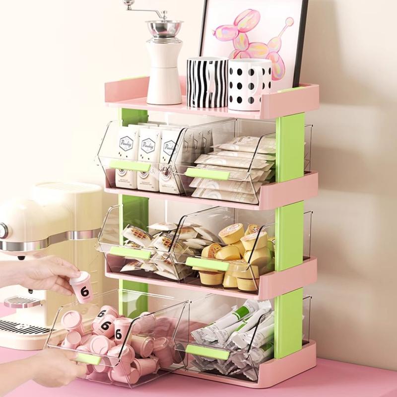 Tea Bag Storage Box Organizer Office Tea Room Desktop Transparent Drawer Box Storage Rack Large Capacity Bar Counter Coffee Rack