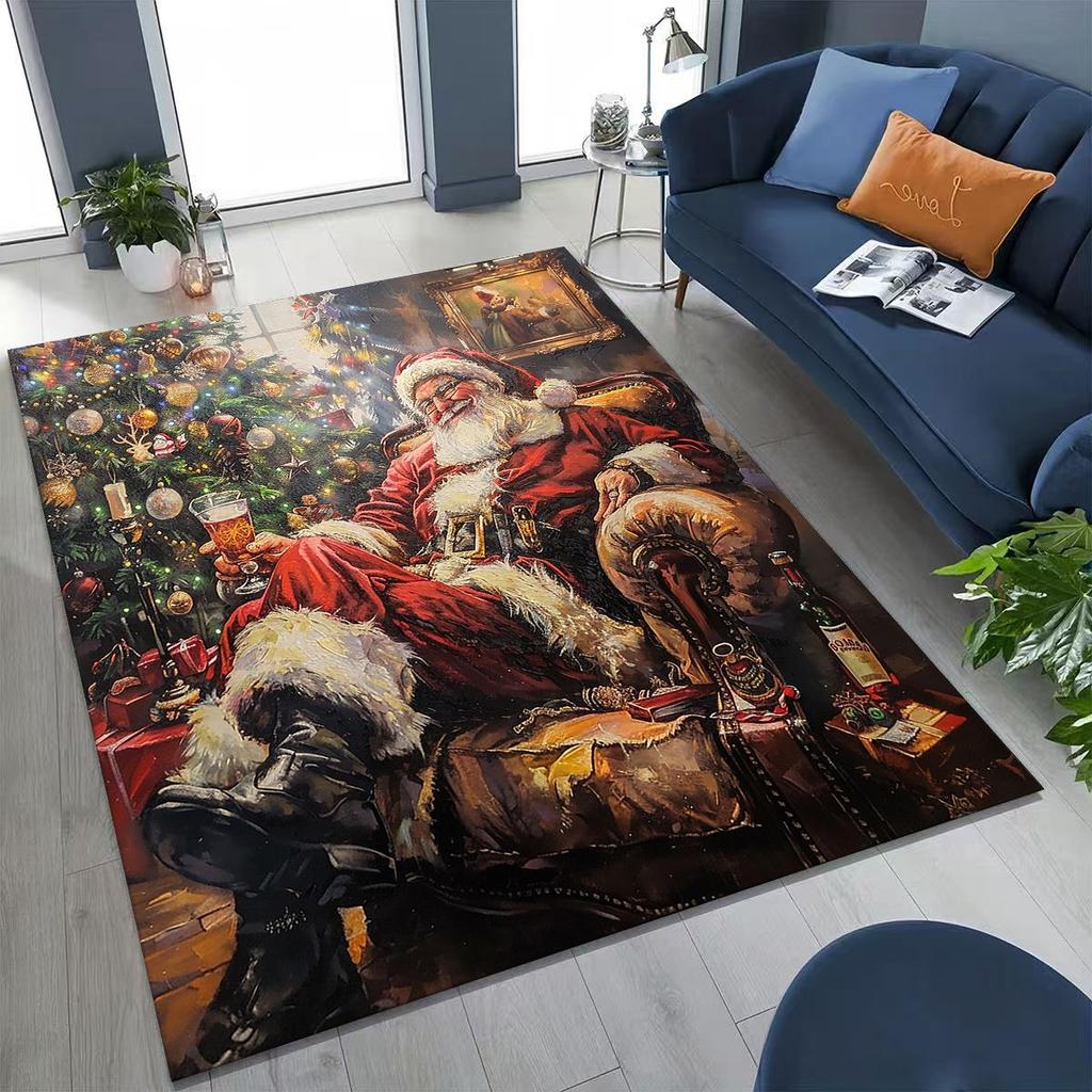 2026 New Merry Christmas Tree Santa Claus New Year Cartoon Carpet Rug for Bedroom Living Room Sofa Home Doormat Decor,Non-slip