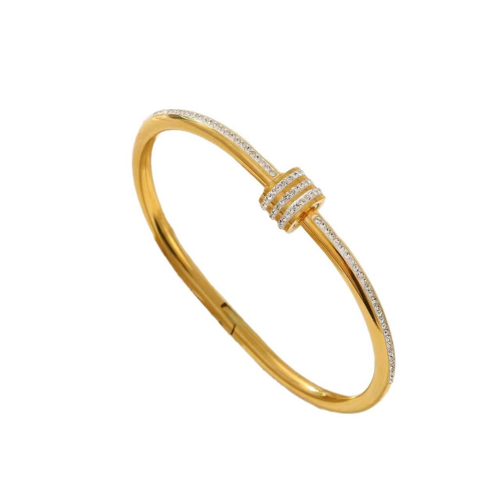 European & American Small Waist Rose Gold Titanium Steel Bracelet with Inlaid Diamonds – Non-fading Women's Jewelry