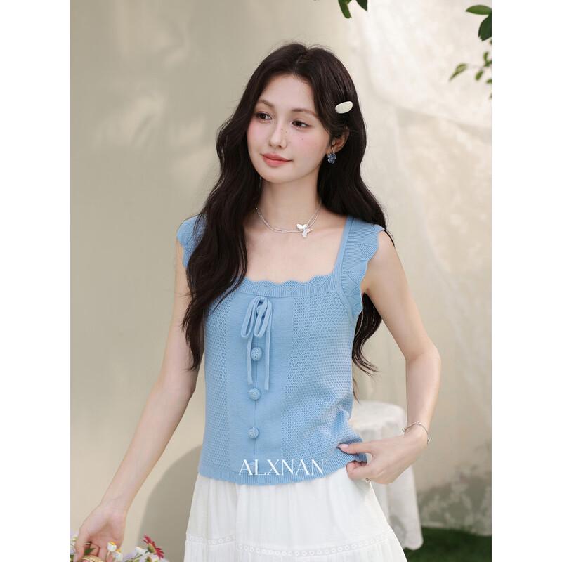 Deer to South Women s Designed Blue Knit Vest Top L