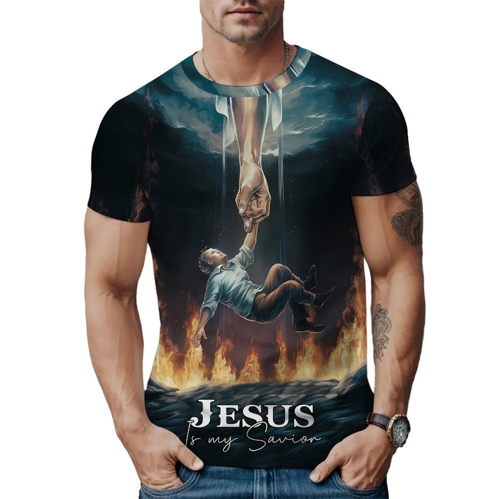 Camiseta Talla Grande para Hombre Camisetas Gráficas de Jesús Camiseta de Cuello Redondo con Estampado de Cruz para Hombre Manga Corta Camiseta de Verano para Hombre Ropa Urbana para Hombre