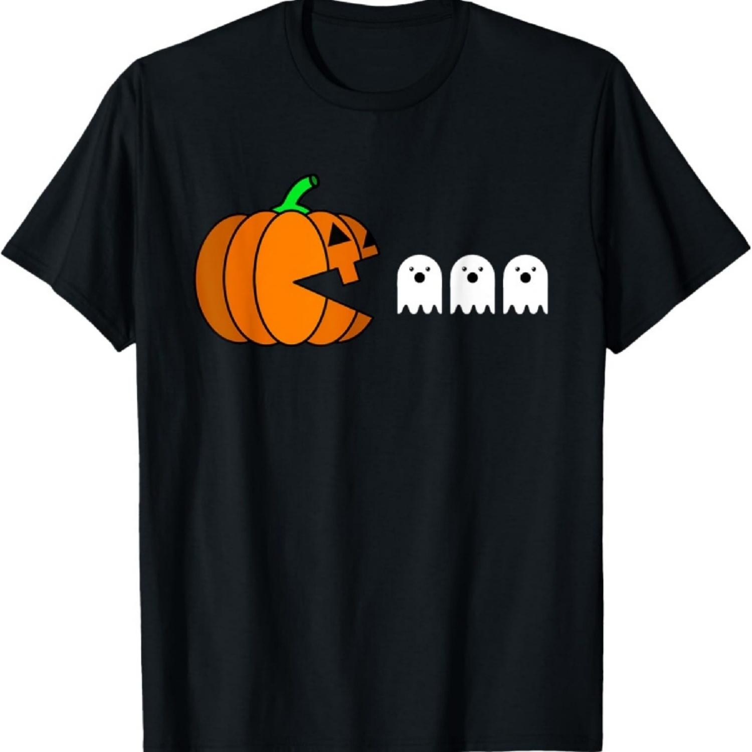 

Funny Halloween Pumpkin Eating Ghost, Gamer Men Women Kids T-Shirt XXXXXL чорний
