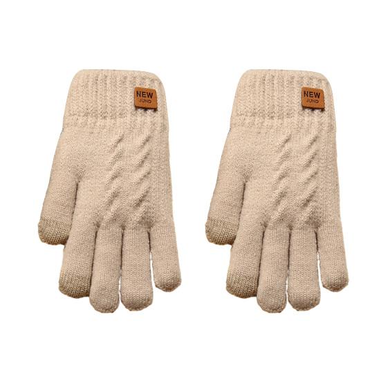 

1 пара женских зимних однотонных вязаных перчаток с узором Loge, двухслойные утолщенные манжеты, перчатки с сенсорным экраном, перчатки с флисовой подкладкой бежевый