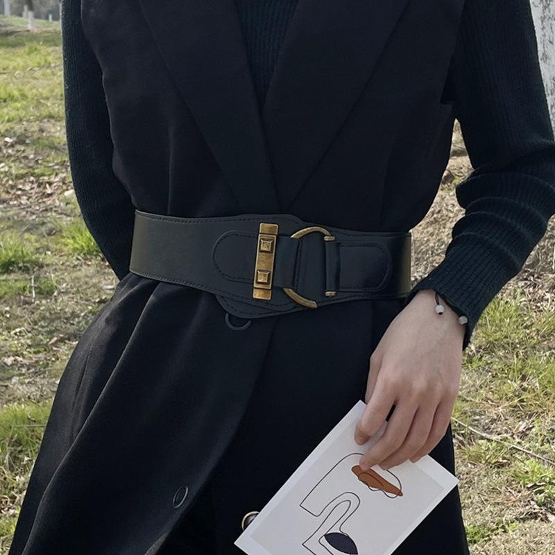 Centură Detașabilă din Piele PU, Elegantă, cu Cataramă cu Ac, Bandă Lată pentru Talie, Curea Vintage pentru Palton, Rochie, Femei