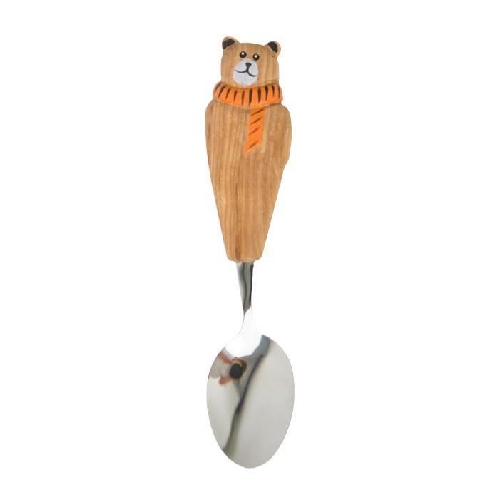 Wooden Craft Fruit Fork And Spoon Set With Childrens Design For Home And Office Use