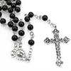 62KD Vintage Religion Rosary Necklace Hematite Stone Round Beads Chain with Jesus for Cross Pendant Necklace Catholic Jewelry