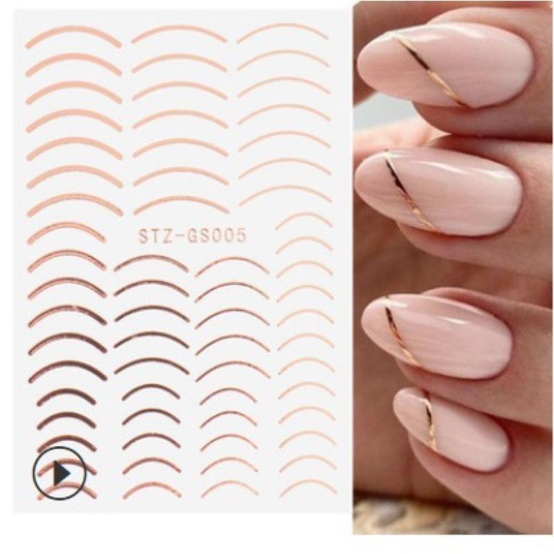 Graffiti Strips Nail Stickers for Women Nail Art Decorations Rose Gold Abstract Line Spring 3D Slider for Manicure Polish Tattoo
