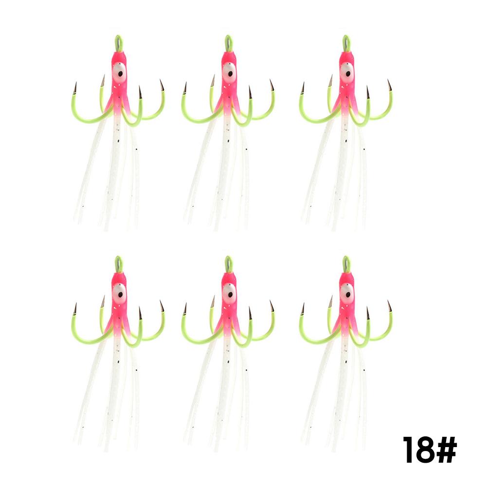 6PCS/Box Luminous Squid Quad Hook Without Barbs Sea Fishing Simulation Squid Bait Fishing Gear Accessories