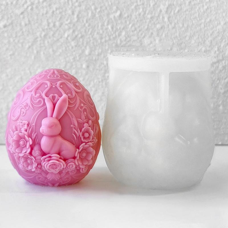 3D Embossed Bunny Egg Shaped Silicone Candle Molds Easter Egg Aromath Soap Molds Plaster Resin Craft Making Supplies Home Decor