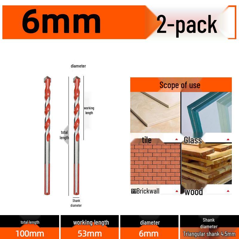6mm Alloy Triangle Drill Bit for Concrete, Glass, and Cement