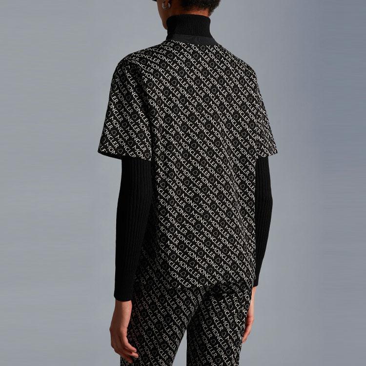 Moncler FW22 Logo All Over Print Round Neck Pullover T-Shirt Women tops Black H20938C00025899TEF90