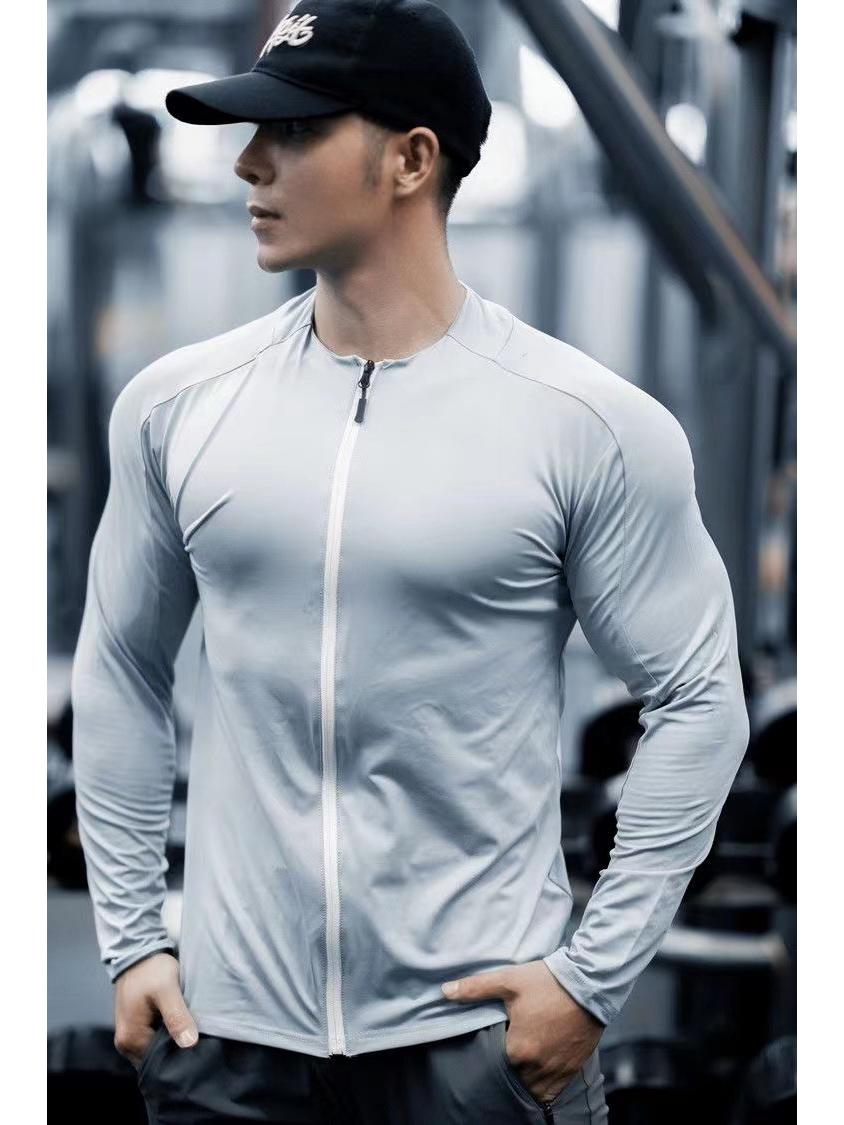 

Мужская эластичная быстросохнущая куртка без капюшона с длинным рукавом для бега и фитнеса осенью XXL серый/синий