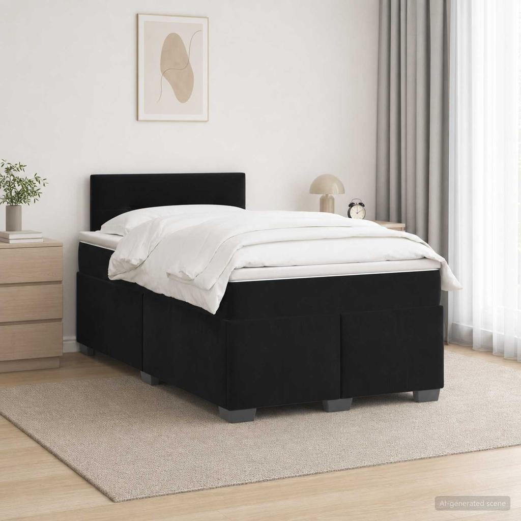Box Spring Bed with Mattress Black 120 X 190 Cm Velvet