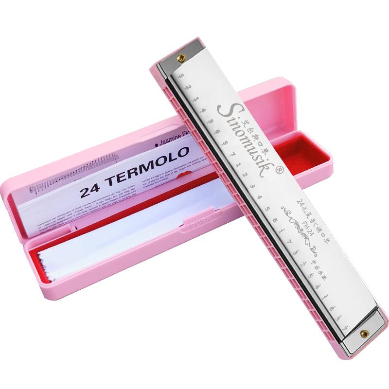 24 Löcher Mundharmonika Tonart C Mund Ogan Holzblasinstrument mit Hartschalenkoffer für Anfänger und Profis