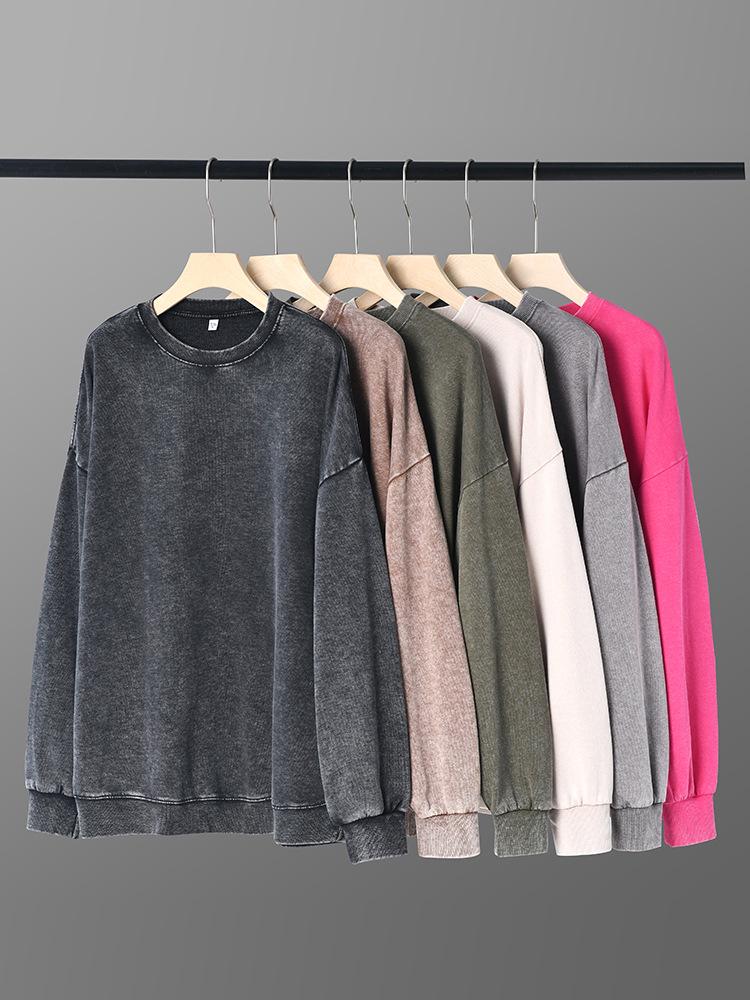 Men's 350g Vintage Washed Long Sleeve T-shirt - Lightweight Round Neck Casual Base Layer for Spring & Autumn.