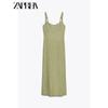 Zaprha 2025 New Arrival Elegance Linen Polka Dot Round Neck Camisole Midi Skirt Dress Waist Slim Looking 8008677