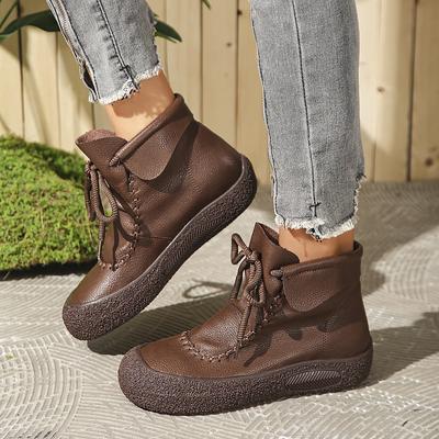 Mode 2025 Neue Damen Stiefeletten Warm Bequem Mode Plateau Oxford Schuhe für Damen Designermarke Retro Weiche Flache Stiefel Damen