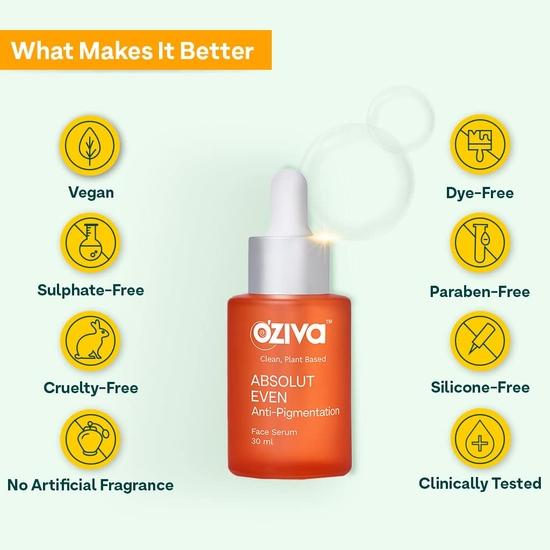 OZiva Absolut Even Anti-Pigmentation Face Serum (with Phyto Niacinamide, Phyto Alpha Arbutin, Aloe Vera & Rosemary) for Hyperpigmentation