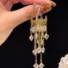 Used Silver Zircon Tassel Rhombus Earrings - Fashionable, Retro, Versatile, High-End Luxury for Women