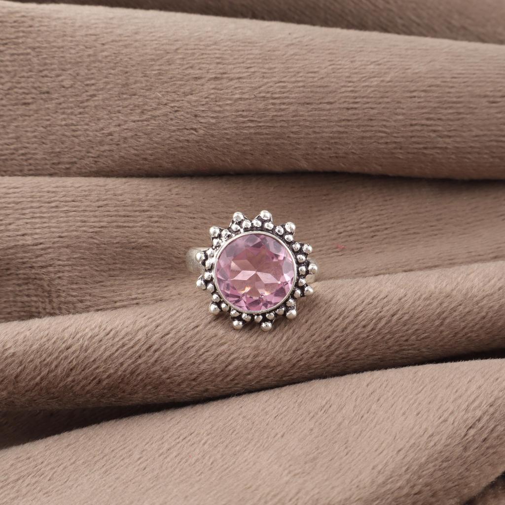 Morganite Ring, Handmade Gemstone 925 Solid Sterling Silver Ring Pretty Jewelry, For Engagement Gift
