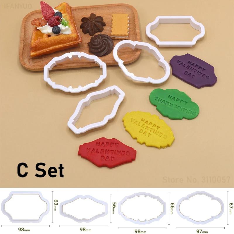 

2023 New Vintage Plaque Frame Cookie Cutters Name Plate Plastic Biscuit Mould Cake Decorating Tools Letters Baking Tools 4PCS