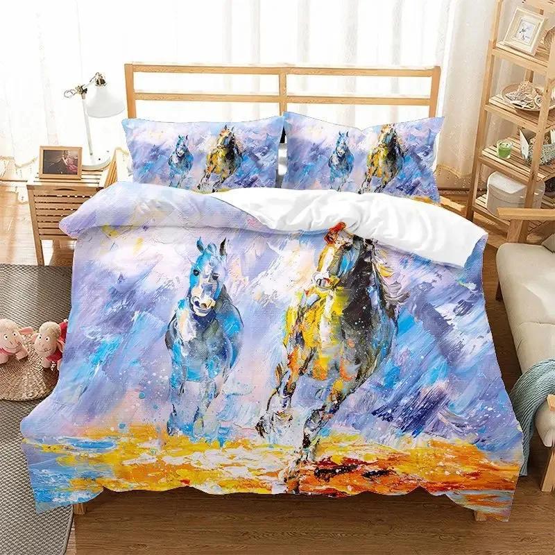 Oil Painting Landscape Duvet Cover King Queen Size Seaside Sunset Colorful Painted Style Art Print Polyester Comforter Cover