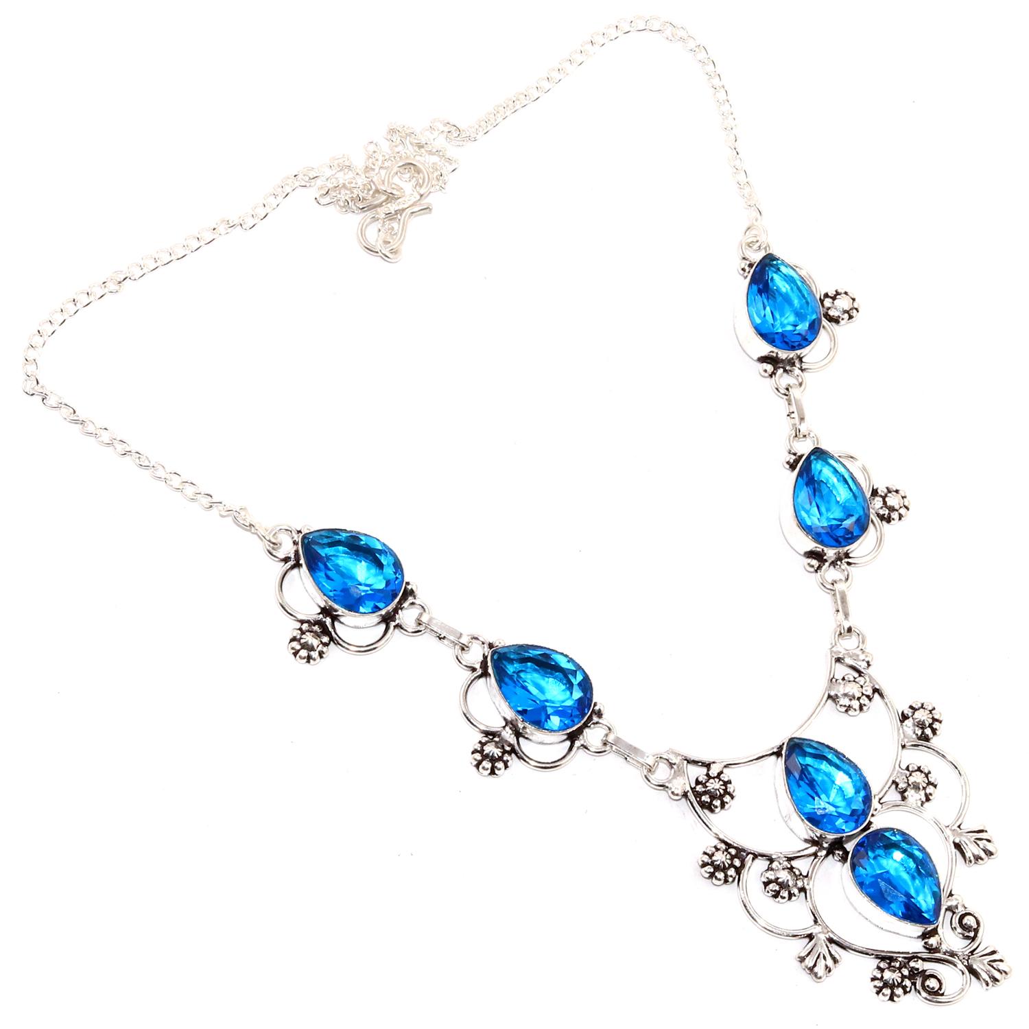 

Necklace Swiss Blue Quartz Gemstone Ethnic Style Silver Jewelry 16
