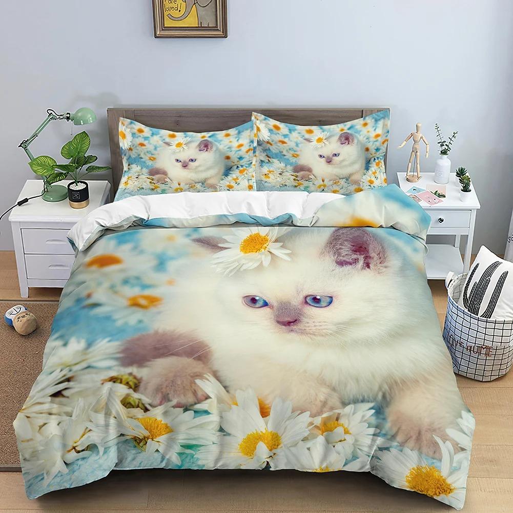 Animals Cute Cat Bedding Set Boys Girls Twin Queen Size Duvet Cover Pillowcase Bed Kids Adult Fashion Home Textileextile