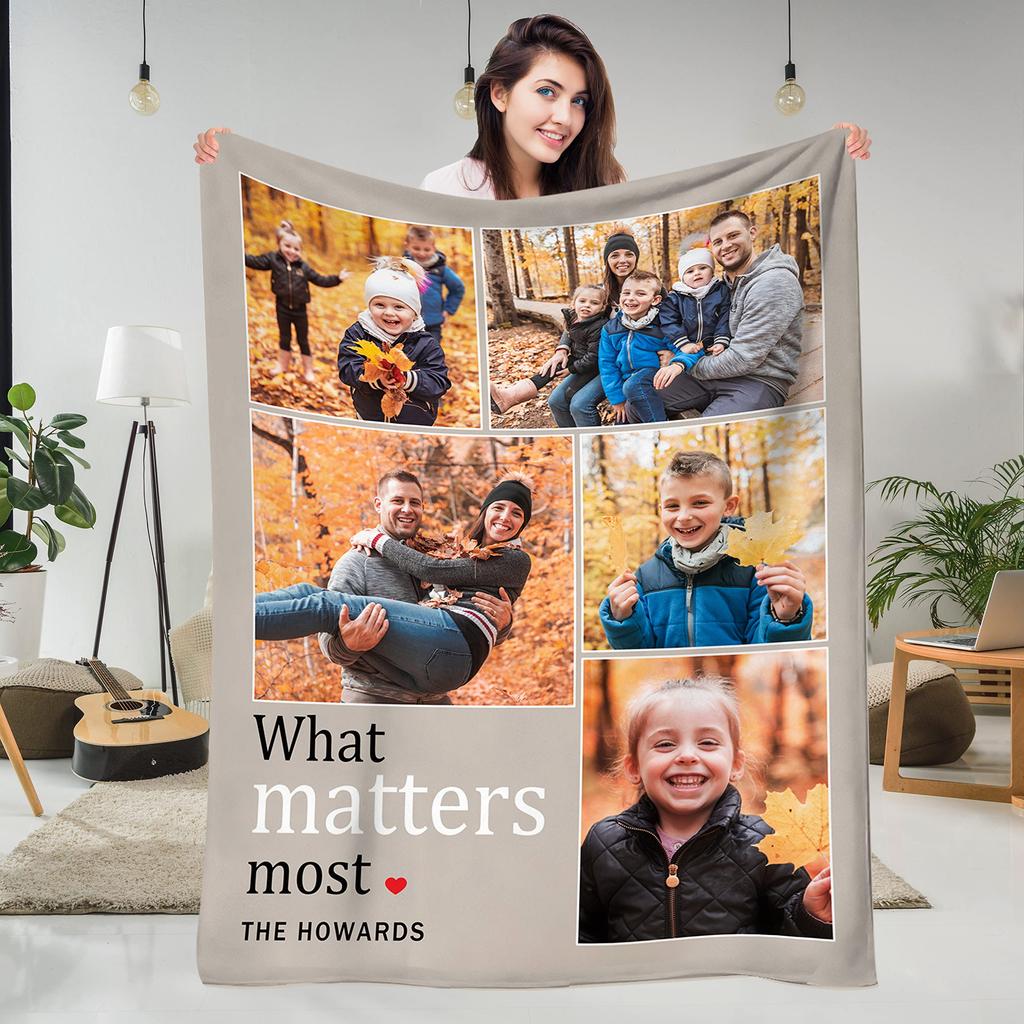 Custom Blanket with Words Picture Collage Customized Blankets,Birthday Souvenir Gifts Personalized Throw Blanket for Father, Mom