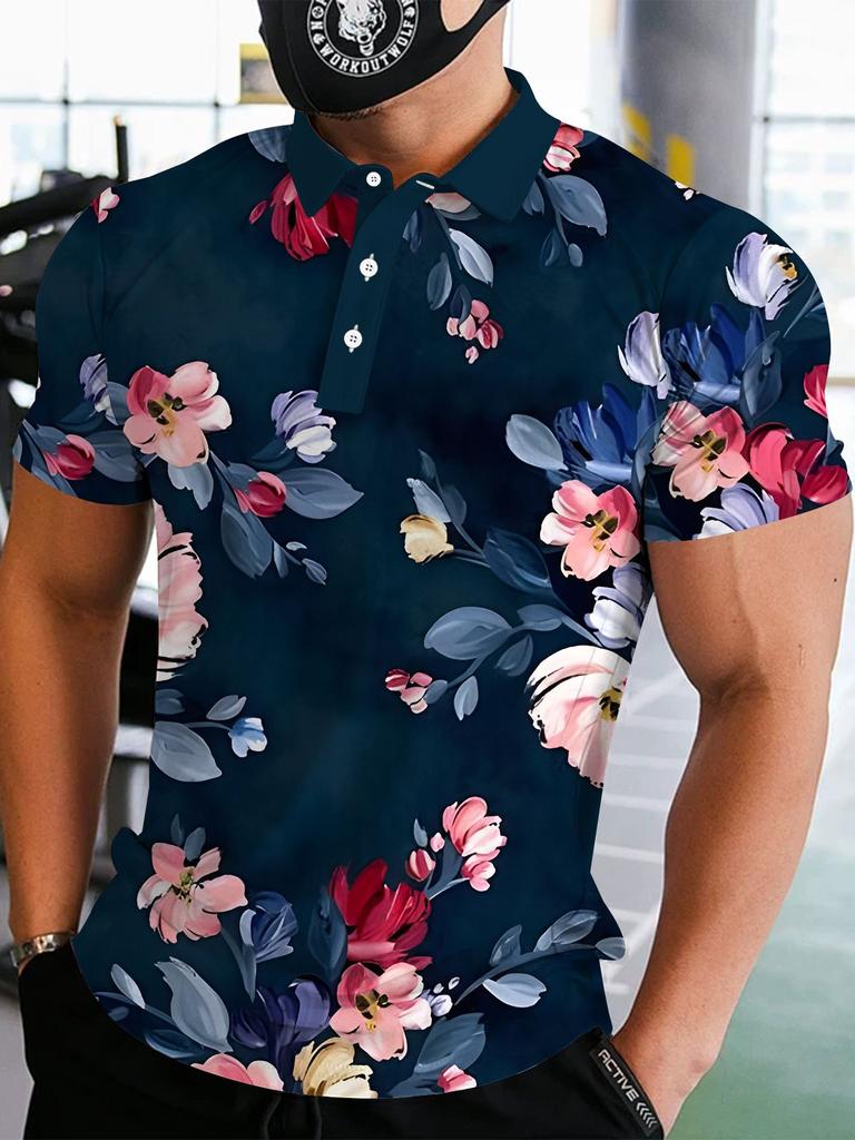 Men's Fashion Polo Shirt with Printed Design, Short Sleeve, Stylish Printed Short Sleeve Men's Polo Shirt, Summer Breathable Lapel Collar, Trendy