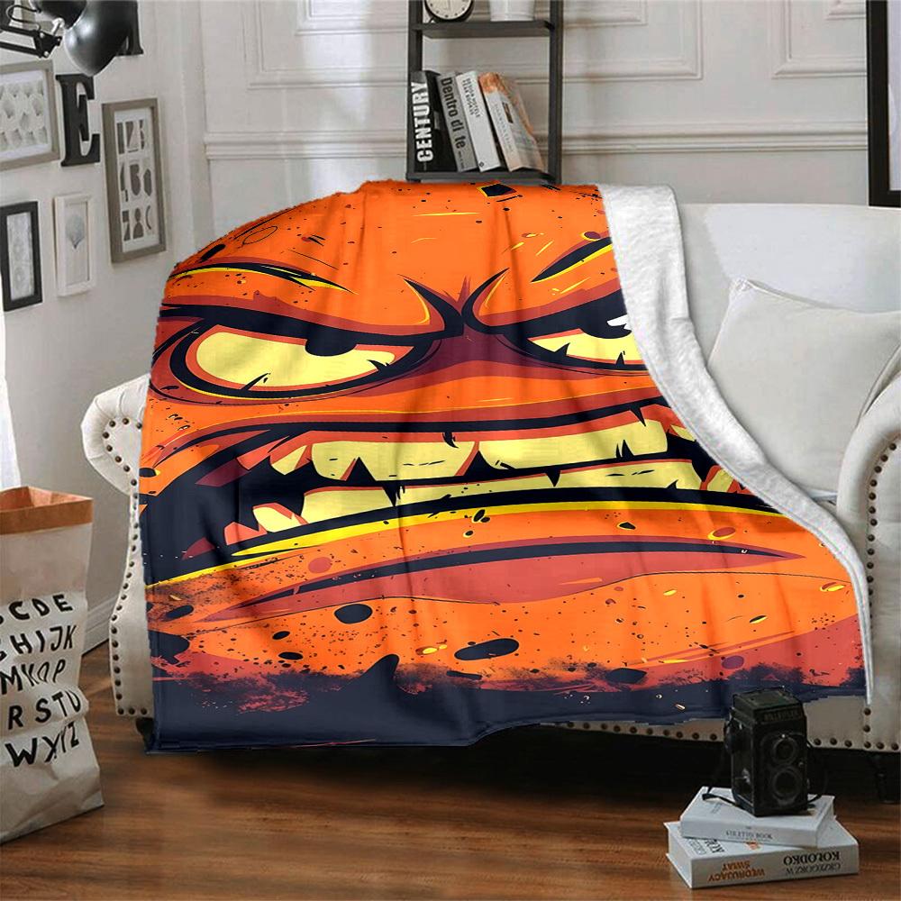 1pc Angry Face Blanket, Lightweight Flannel Throw Blanket For Sofa, Bed, Travel, Camping, Living Room, Office, Couch, Chair, And Bed