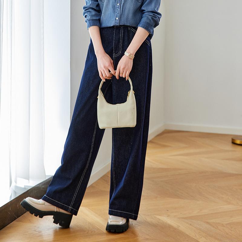 Navy High Waist Wide-leg Jeans for Women In Spring and Summer New Style Slimming and Draped Retro Straight-leg Floor Trousers