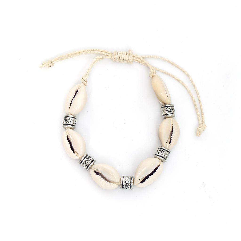 Ins Retro Ethnic Shell Bead Bracelet, Handmade Wood Bead Wrist Jewelry