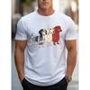 European Sizes Men's Round Neck T-Shirt Featuring a Creative Print Design of Three Adorable Dachshunds. A Must-Have for Trendy Casual Outdoor Wear