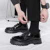Men's Shiny Leather Lace-up Loafers with Thick Soles
